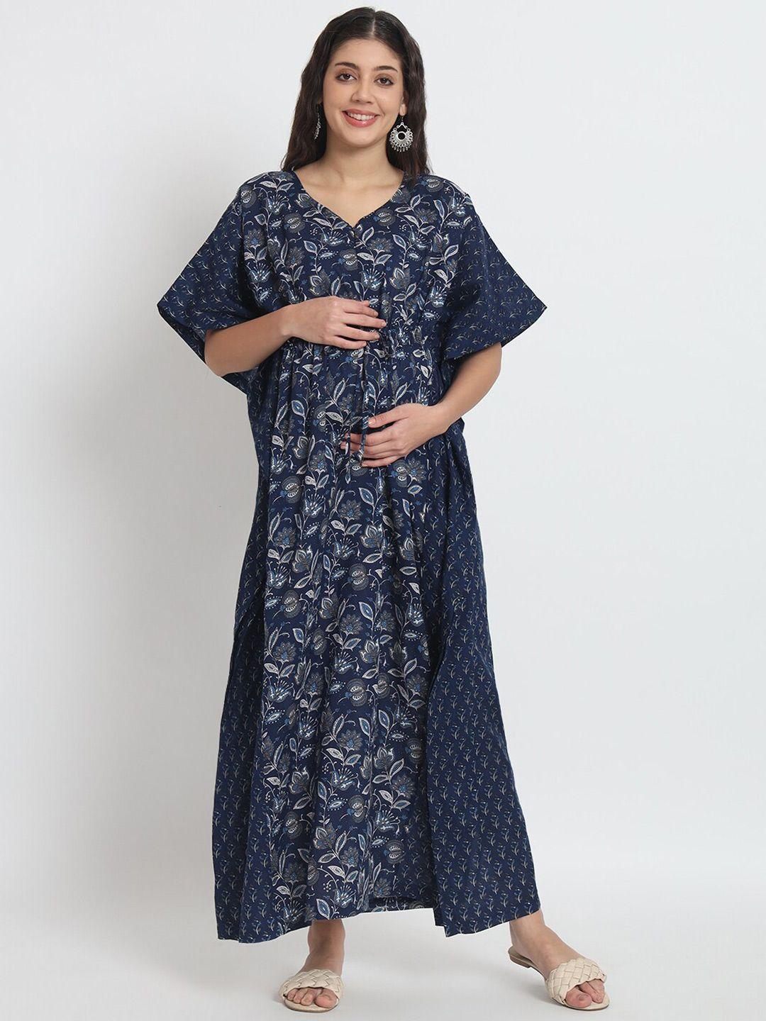 aujjessa floral printed kimono sleeve maternity kaftan cotton maxi dress
