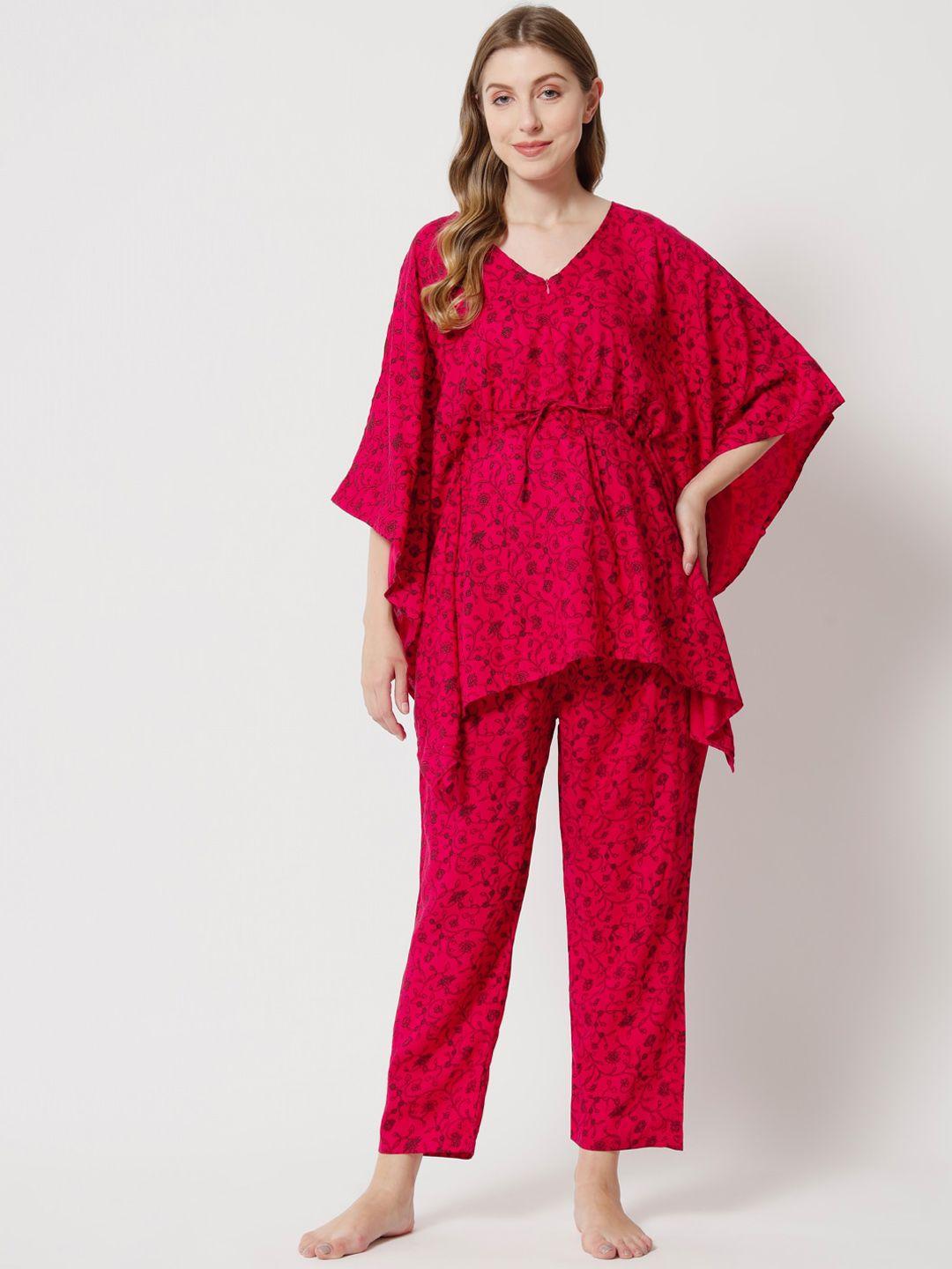 aujjessa floral printed maternity kaftan night suit