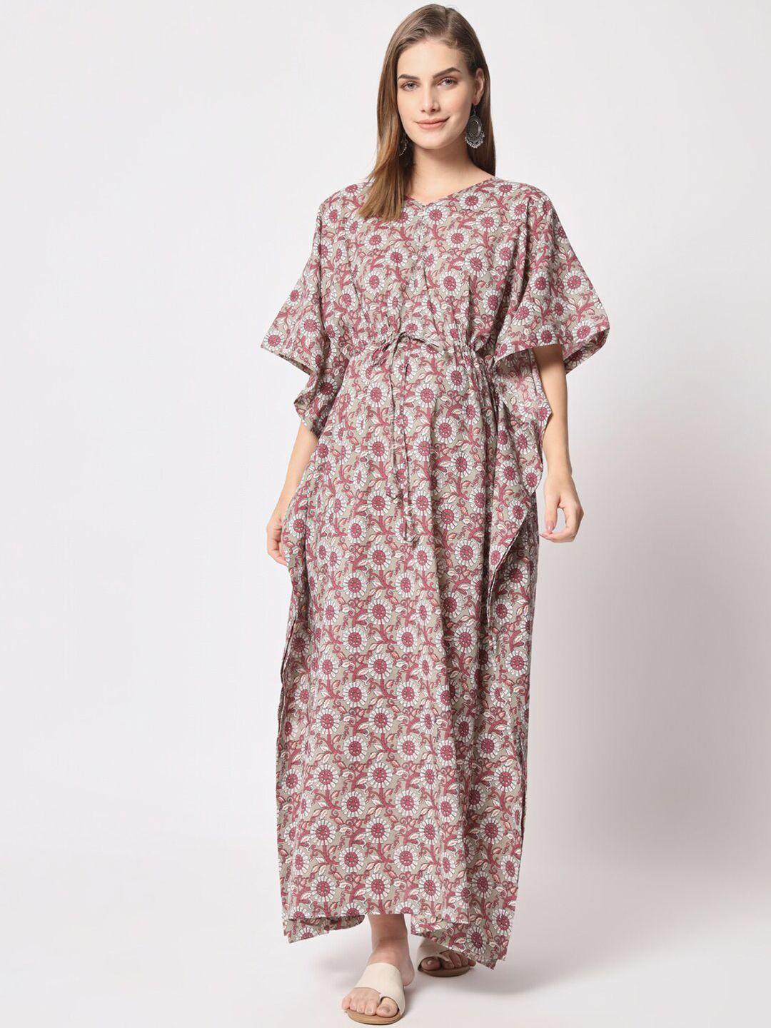 aujjessa floral printed maternity maxi front zipper feeding pure cotton kaftan dress