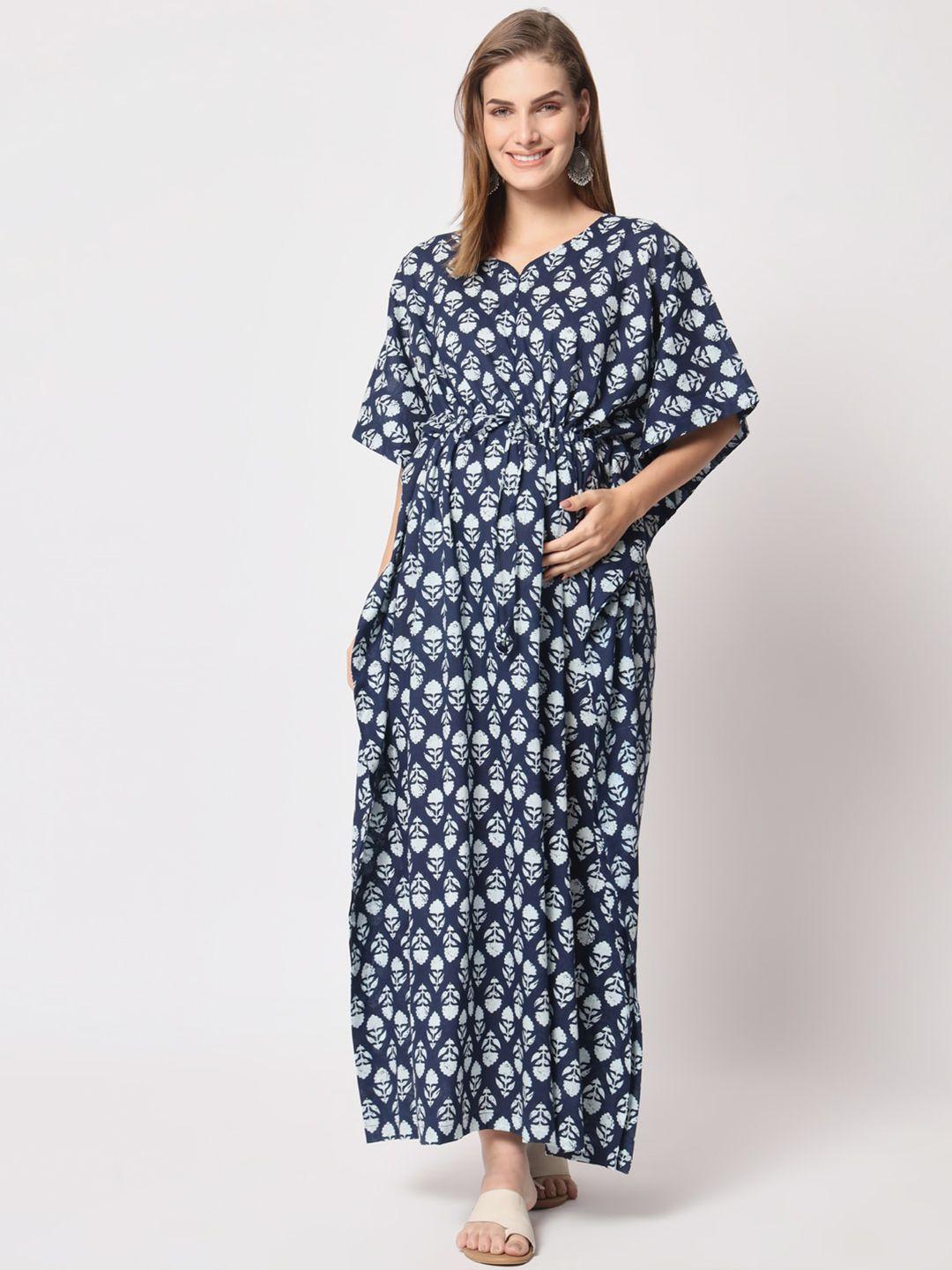 aujjessa floral printed maternity pure cotton kaftan maxi dress