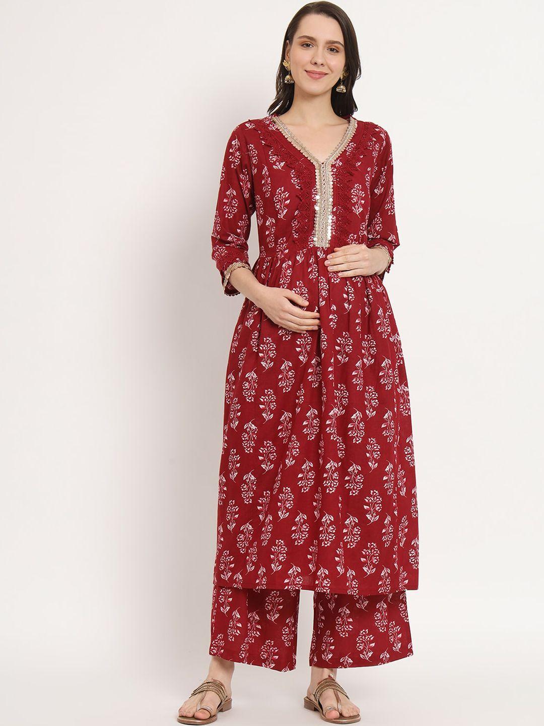 aujjessa floral printed pure cotton maternity anarkali kurta with palazzos