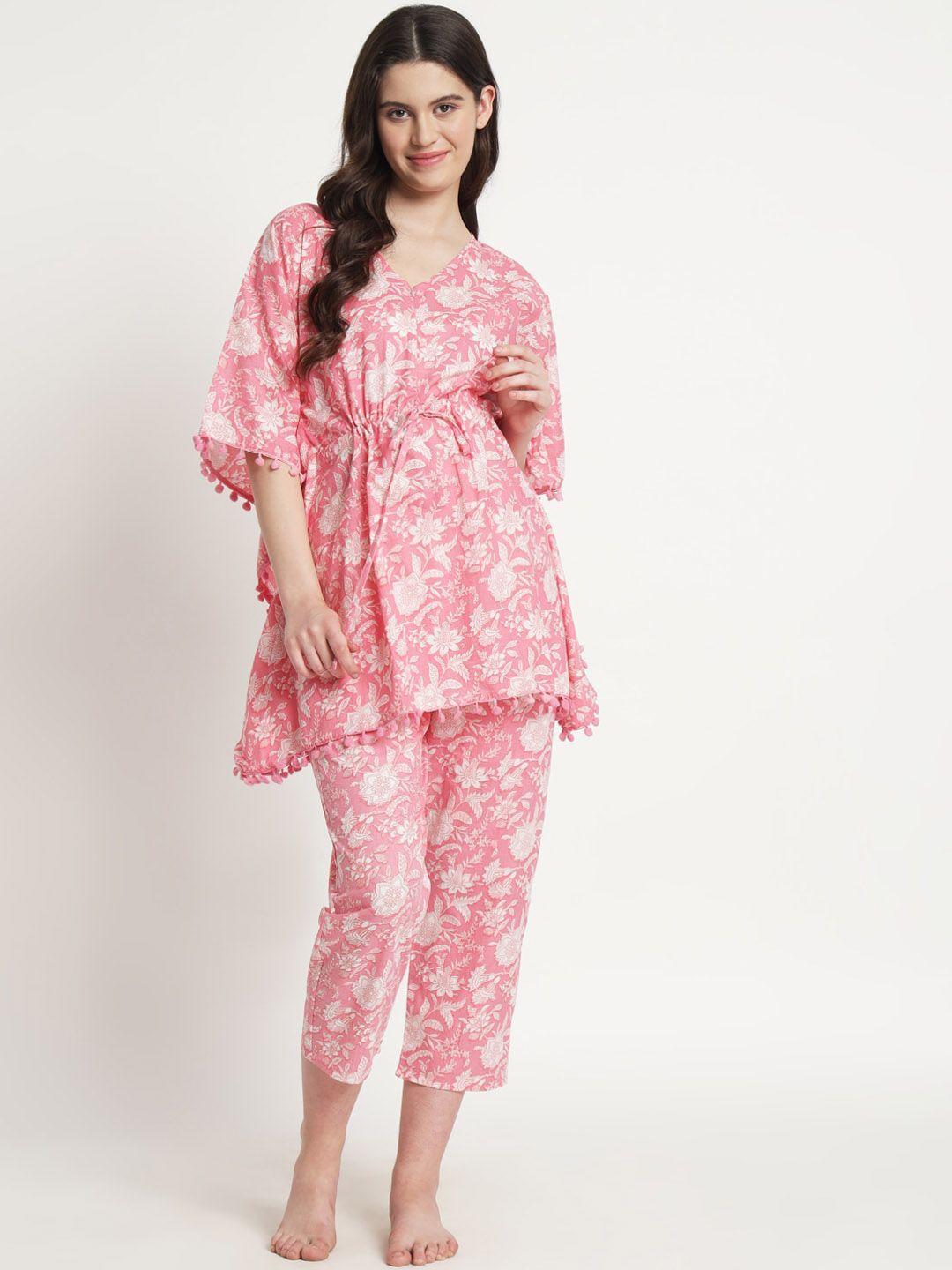 aujjessa floral printed pure cotton maternity feeding kaftan night suit