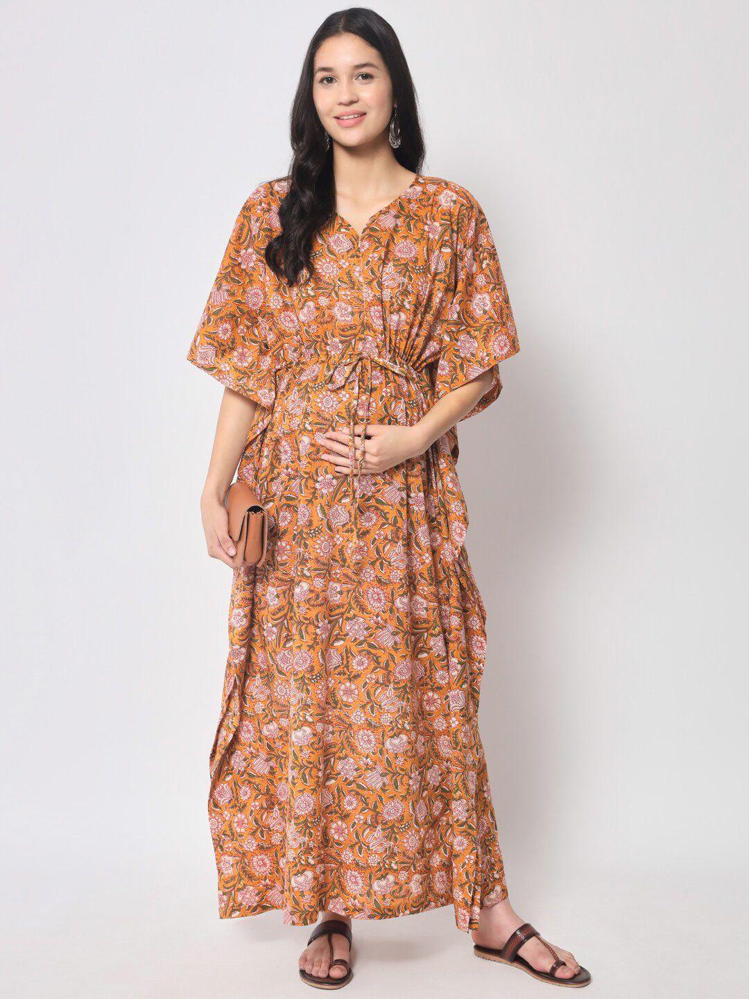 aujjessa floral pure cotton maternity kaftan maxi dress