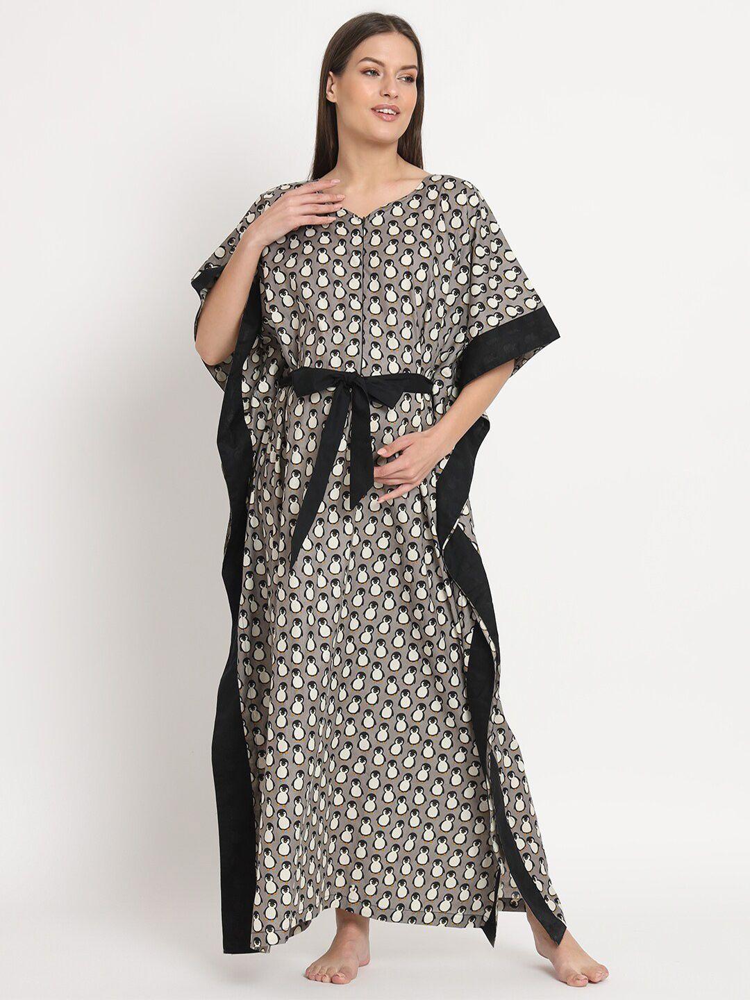 aujjessa maternity conversational printed round neck maxi pure cotton kaftan nightdress