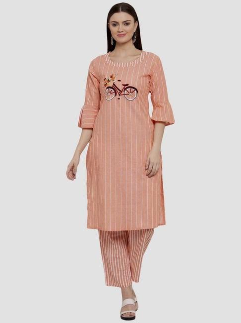 aujjessa peach embroidered kurta pant set