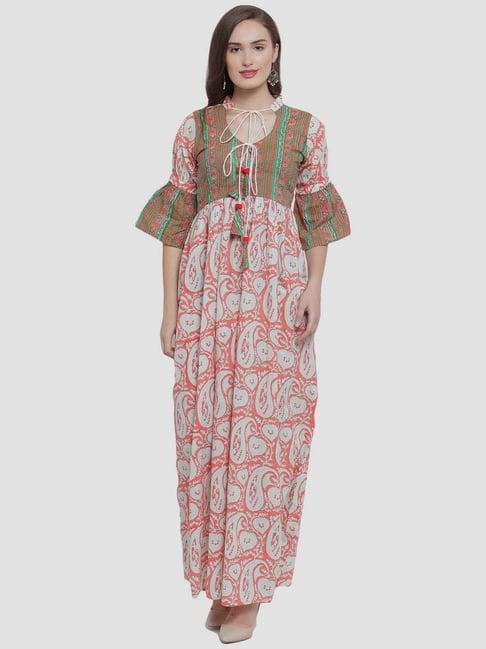 aujjessa pink cotton printed maxi dress