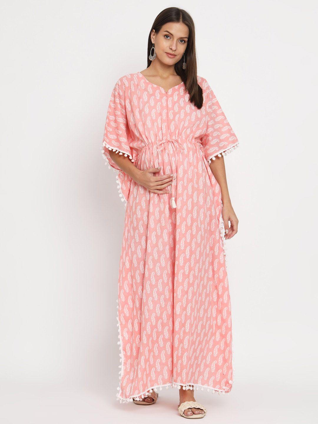 aujjessa pink floral print maternity maxi dress