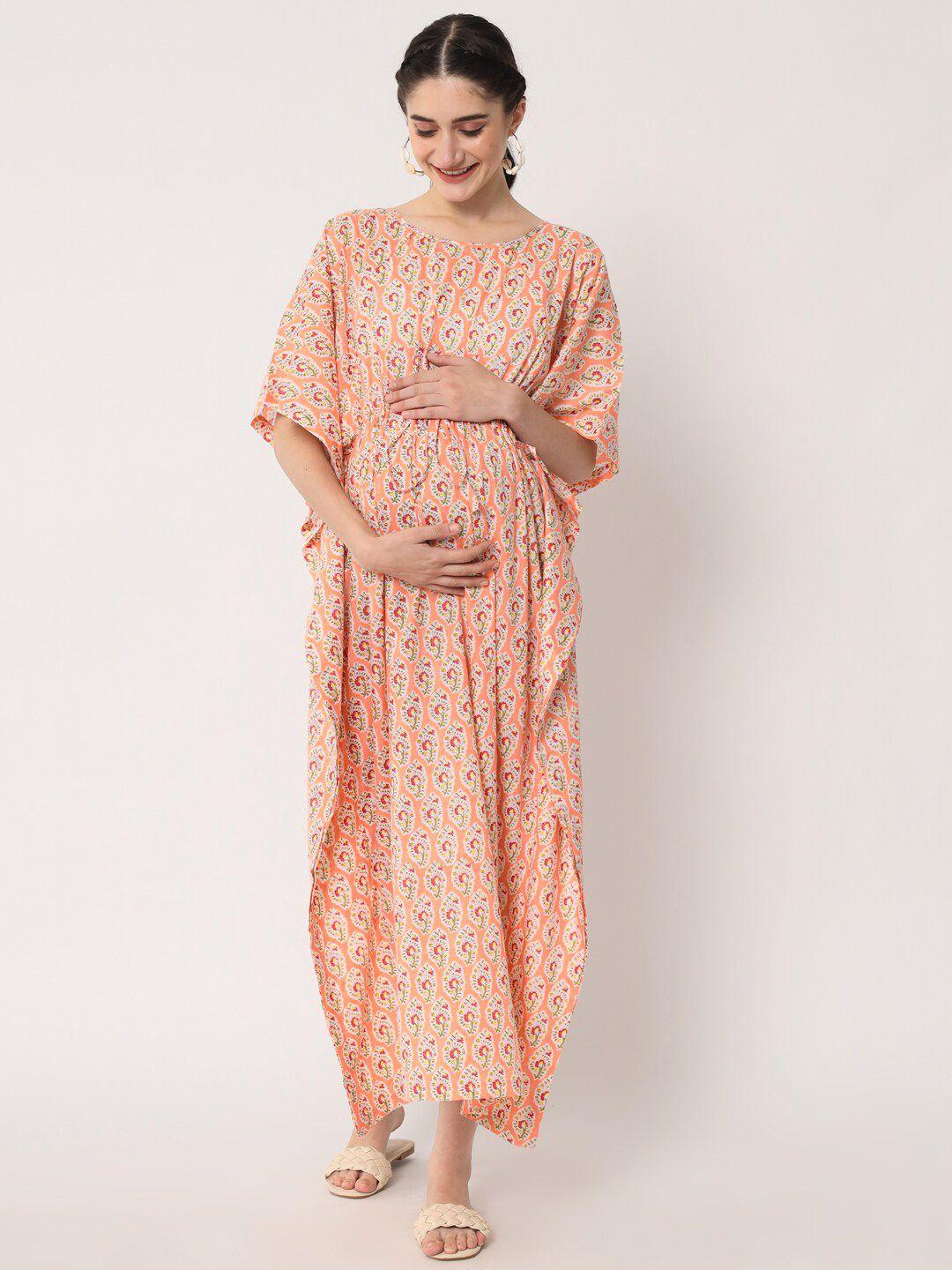 aujjessa women floral printed cotton maternity kaftan dress