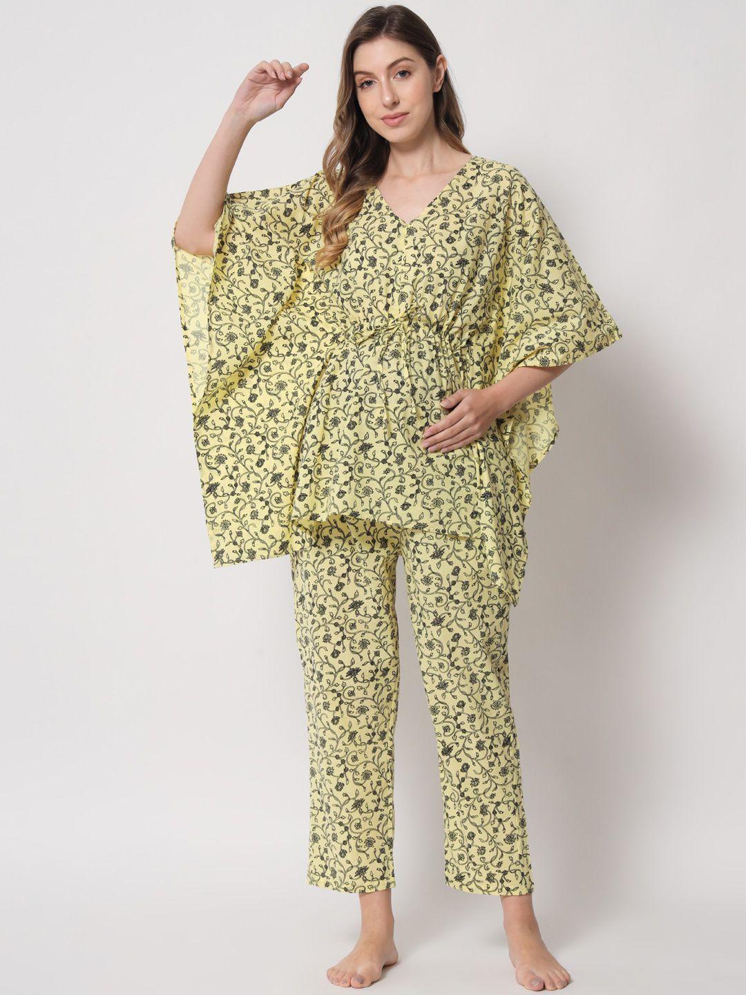 aujjessa women printed pure cotton maternity kaftan night suit