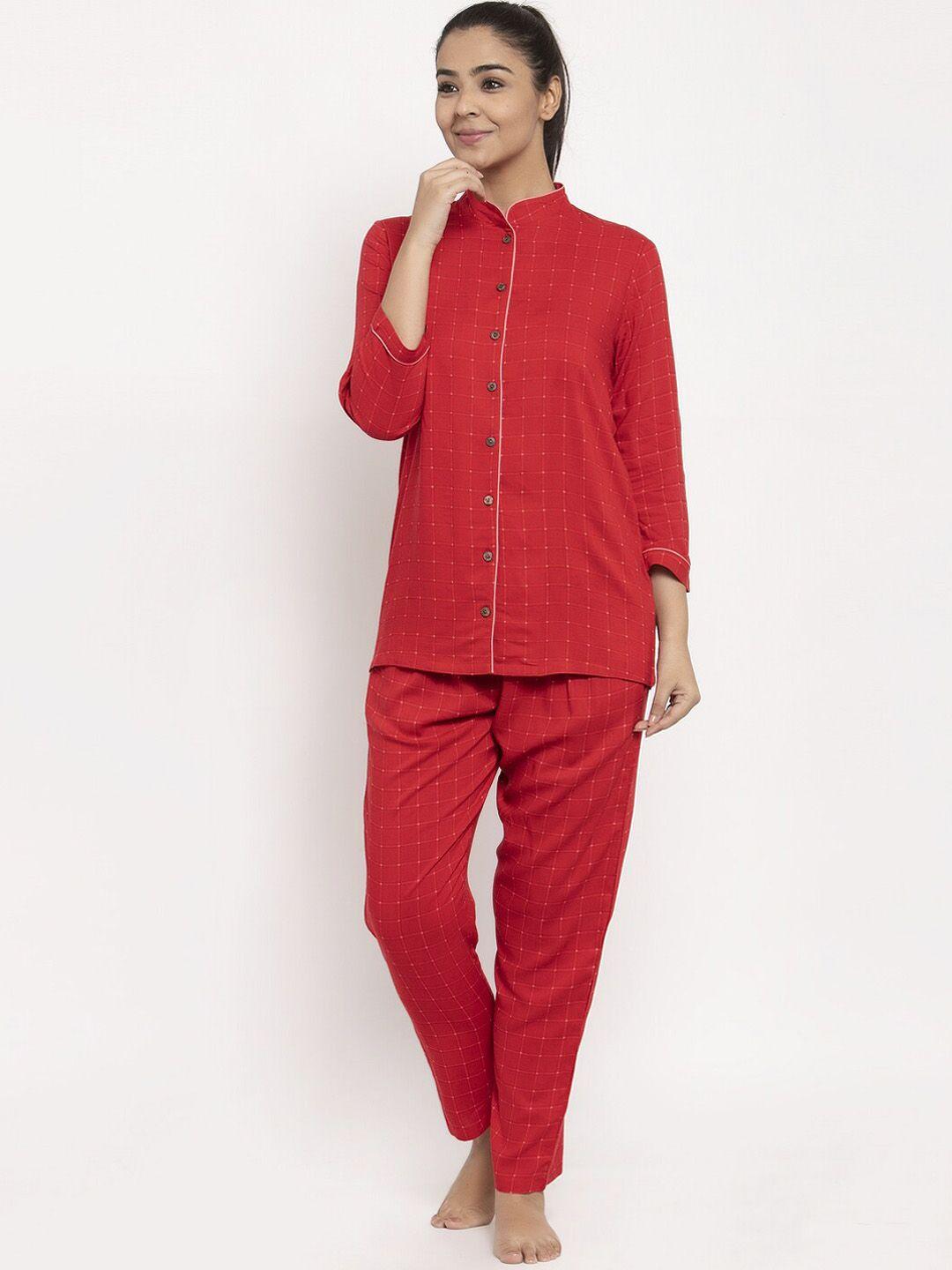 aujjessa women red checked night suit