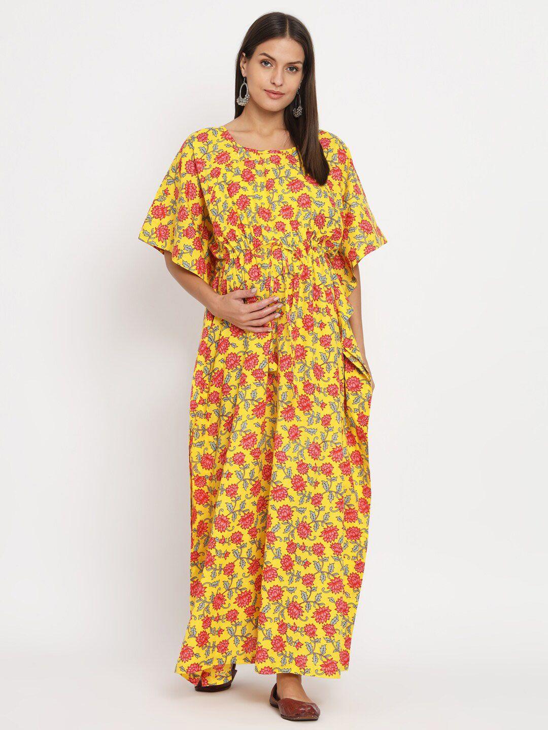 aujjessa yellow floral print flared sleeve maternity maxi dress