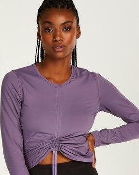 aura round-neck sports top with ruching