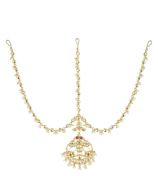 aura trends 22kt gold plated kundan traditional red mathapati