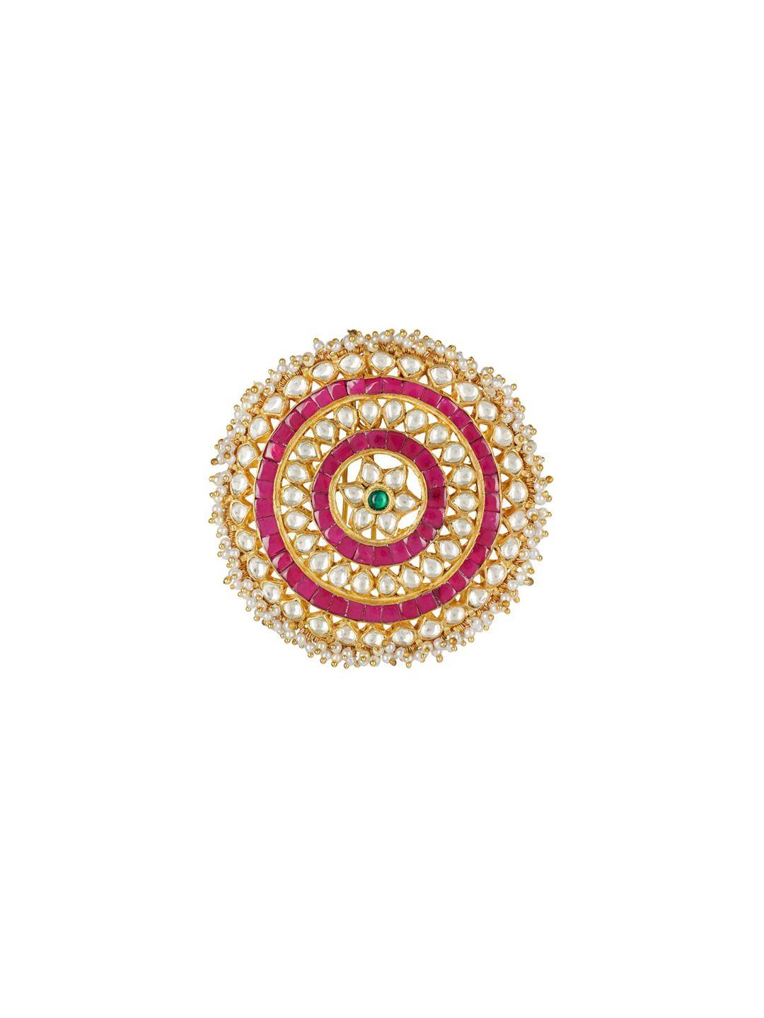 auraa trends 22 kt gold-plated white & red kundan-studded & pearl beaded bun pin