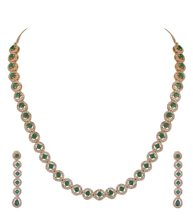 auraa trends 22kt gold plated kundan classic green necklace with earrings