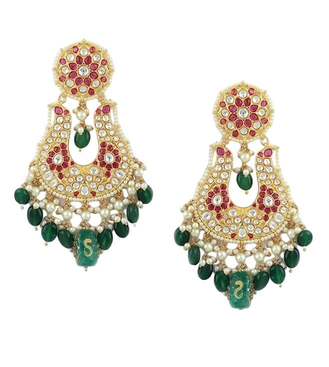 auraa trends 22kt gold plated kundan red earrings