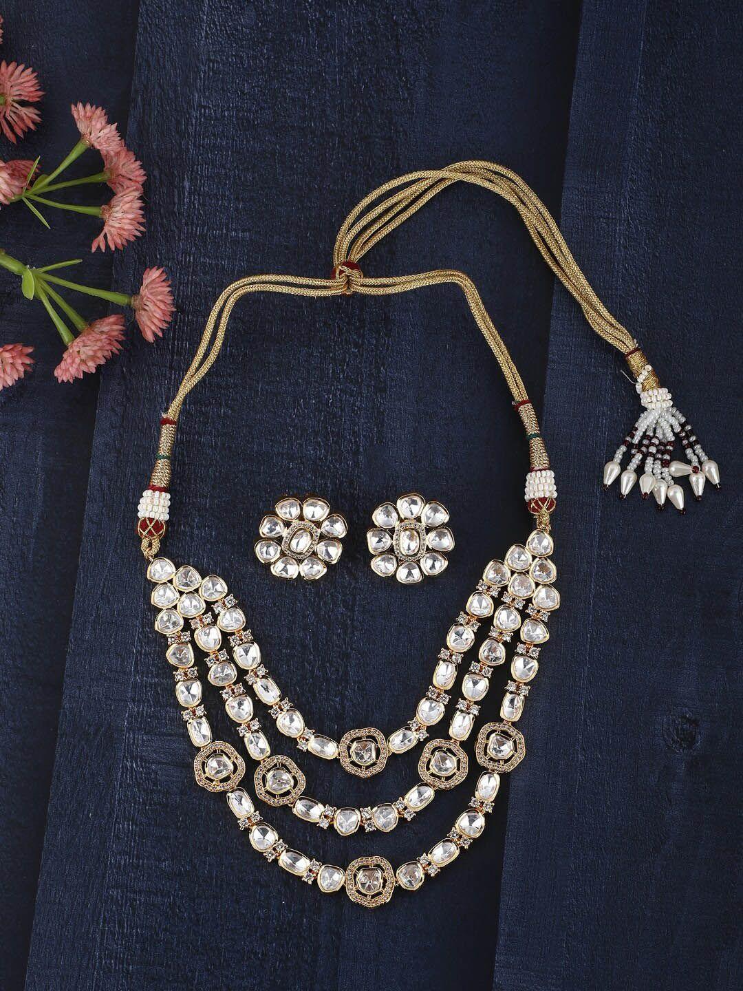 auraa trends gold-plated kundan necklace & earrings