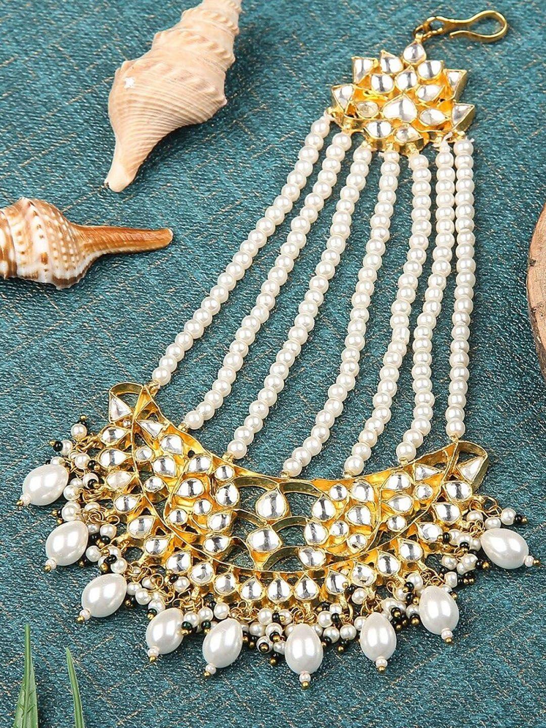 auraa trends gold-plated kundan studded & beaded passa