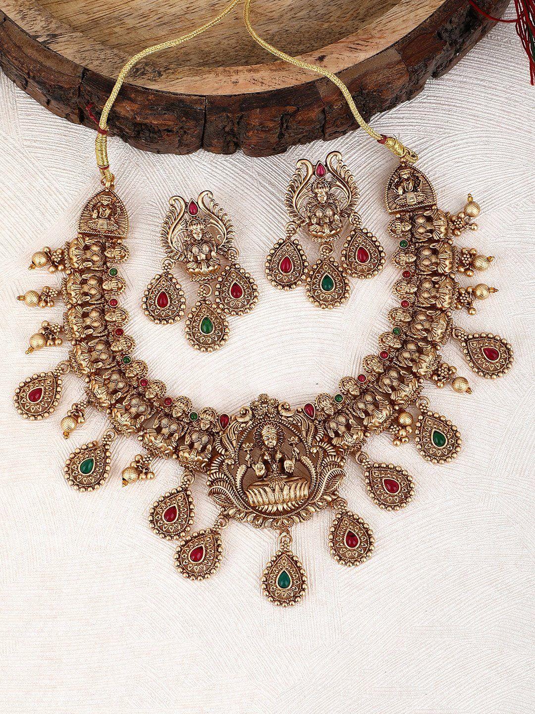 auraa trends gold-plated kundan-studded jewellery set