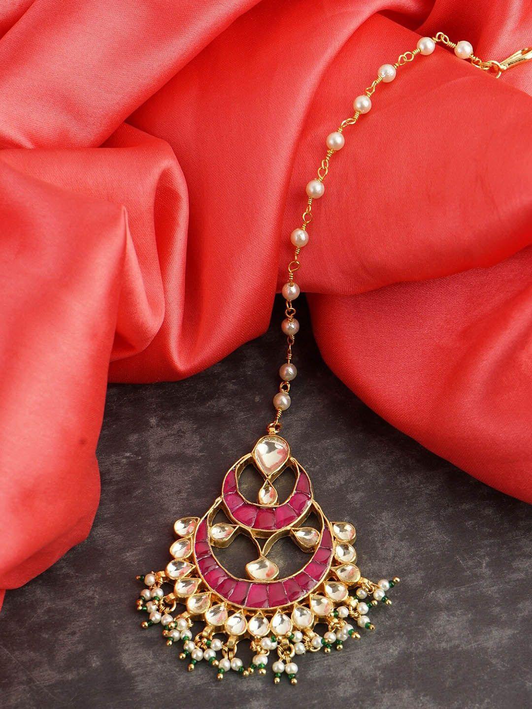 auraa trends gold-plated kundan studded maang tikka