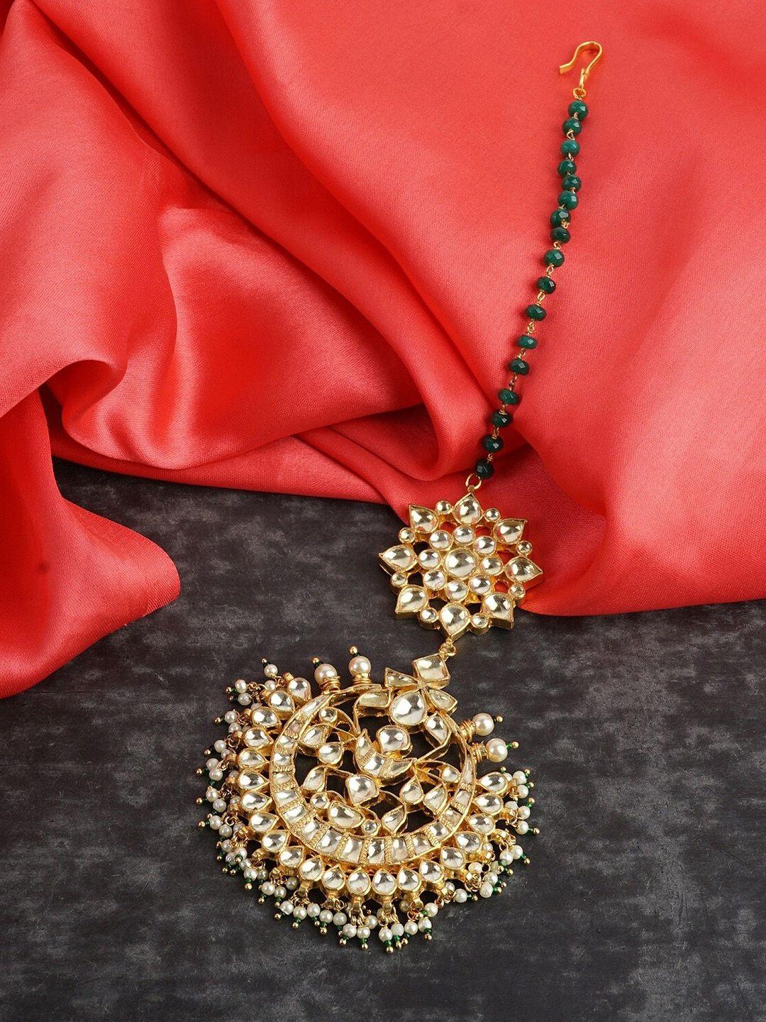 auraa trends gold-plated kundan studded maang tikka