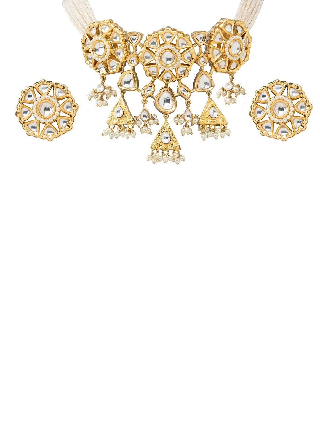auraa trends gold-plated stone-studded jewellery set