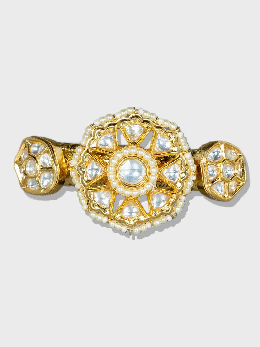 auraa trends gold-plated white kundan, polki and pearl bangle