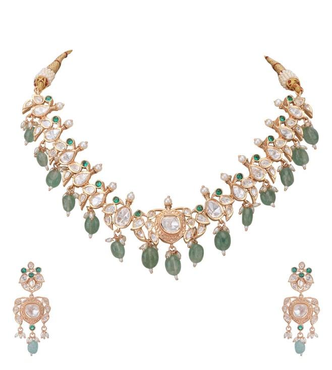auraa trends green kundan jade glow embellished necklace set