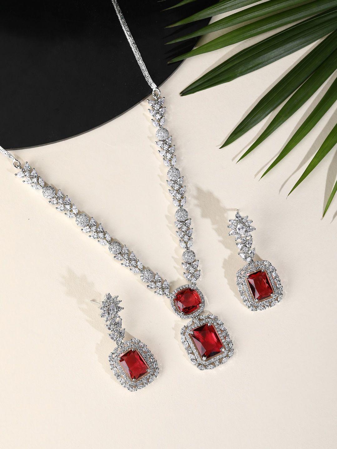 auraa trends rhodium-plated ad-studded jewellery set