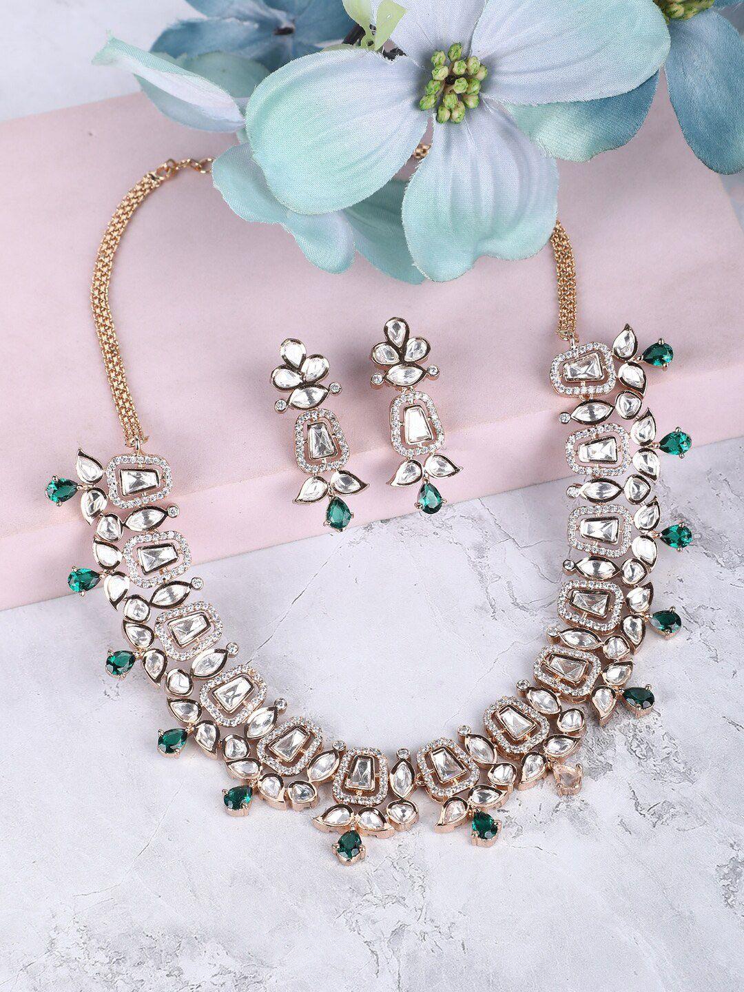 auraa trends rhodium-plated ad-studded jewellery set