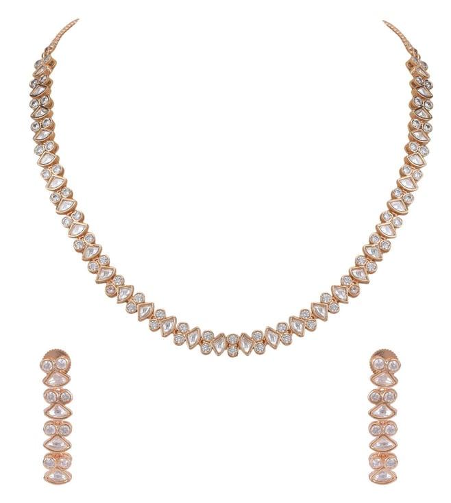 auraa trends rose gold-plated stone-studded necklace & earrings set