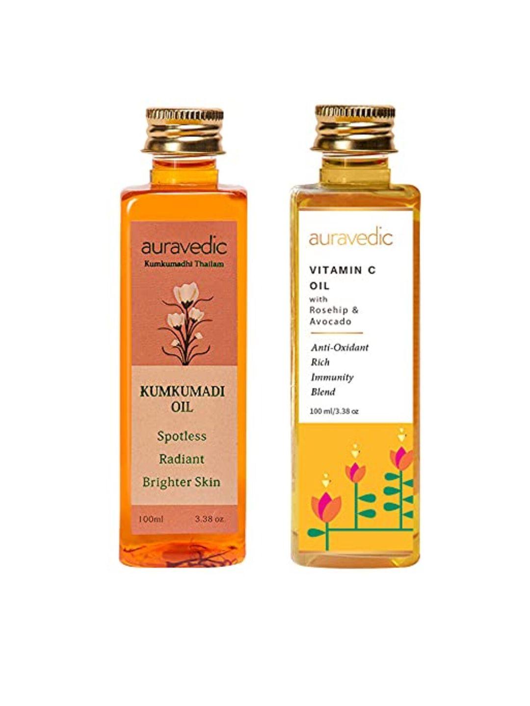 auravedic set of 2 kumkumadi oil & vitamin c body oils