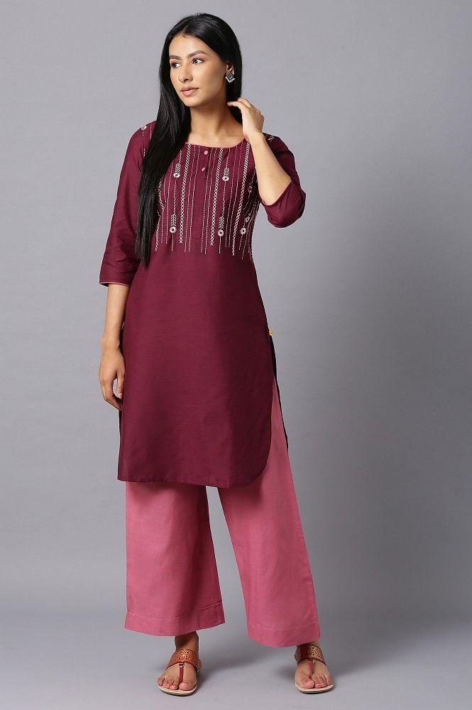 aure collection by aurelia purple embroidered kurta with pink palazzo