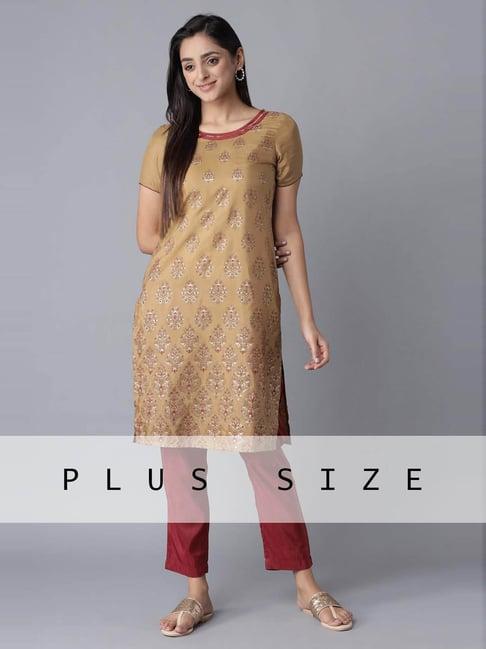 aure by aurelia beige & red printed kurta pant set