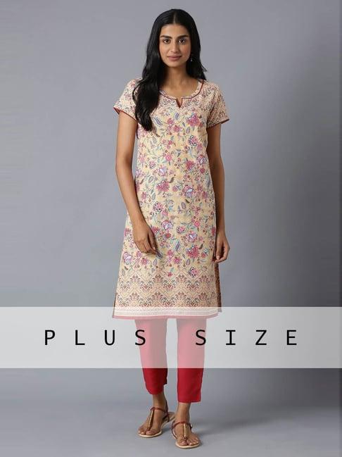 aure by aurelia cream & red printed kurta pant set