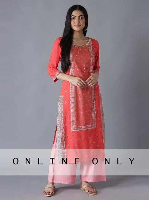 aure by aurelia orange embellished kurta palazzo set