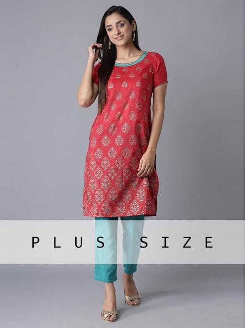 aure by aurelia red & blue printed kurta pant set