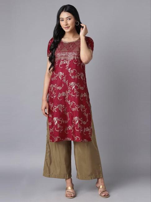 aure by aurelia red & brown printed kurta palazzo set