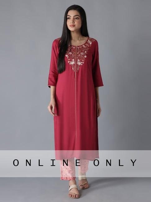 aure by aurelia red & peach embroidered kurta pant set