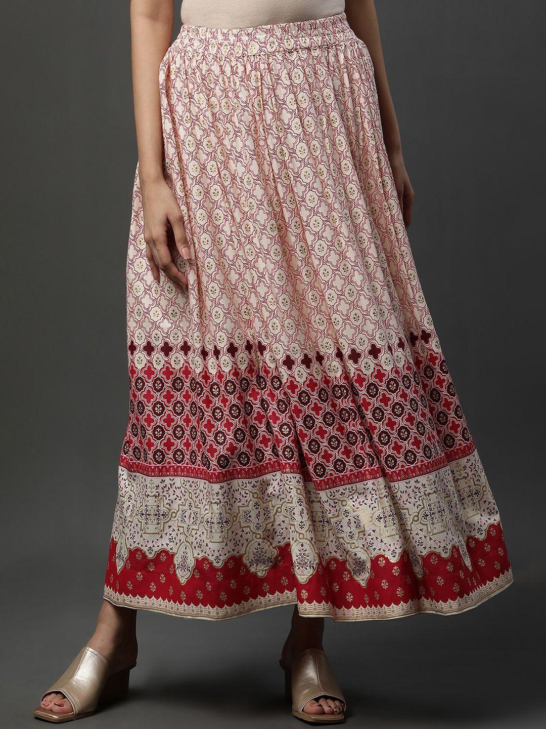 aurelia ethnic motifs printed flared maxi skirt