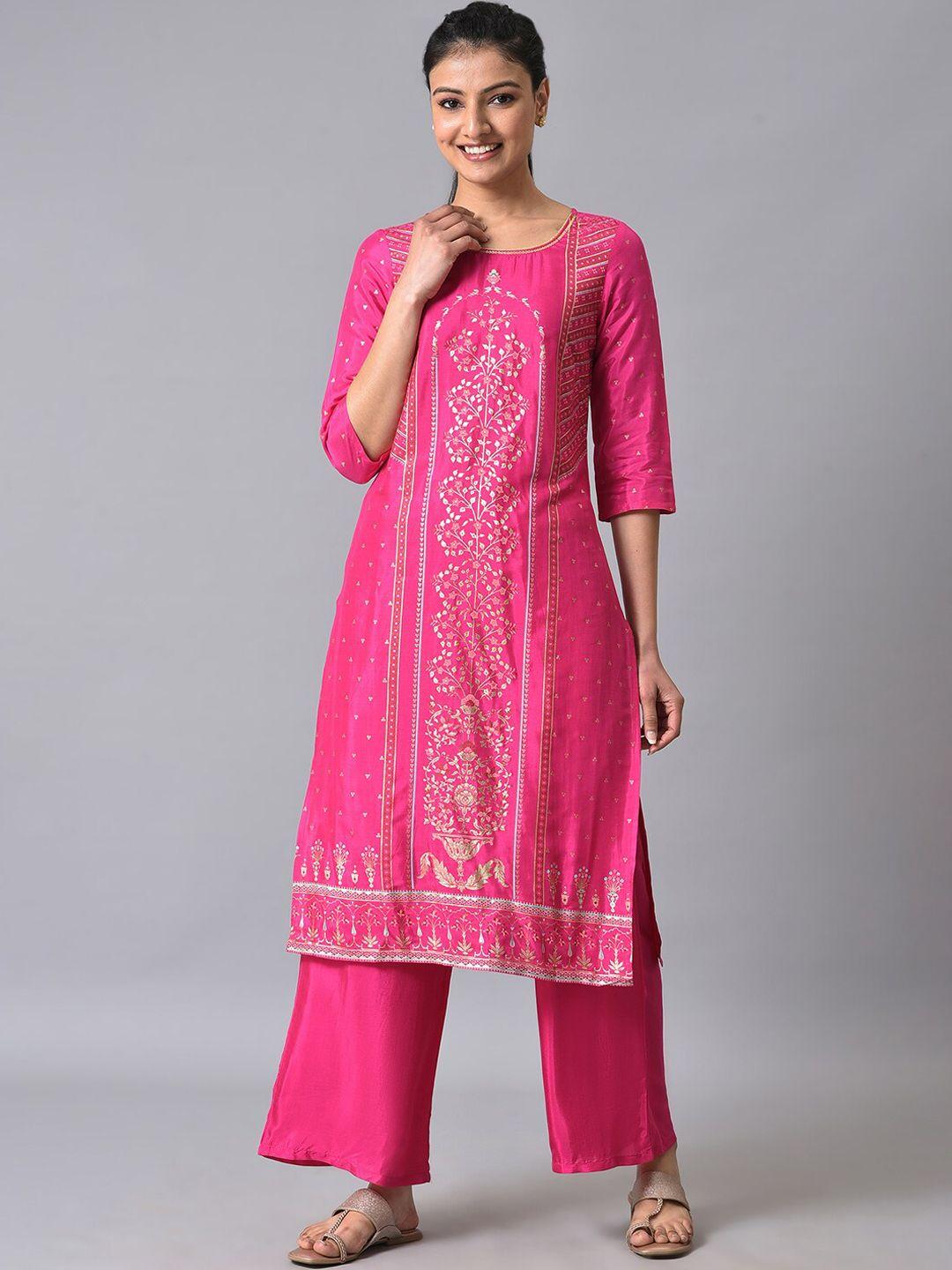 aurelia ethnic motifs printed sequined panelled a-line kurta with palazzos