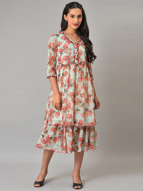 aurelia green printed a-line dress