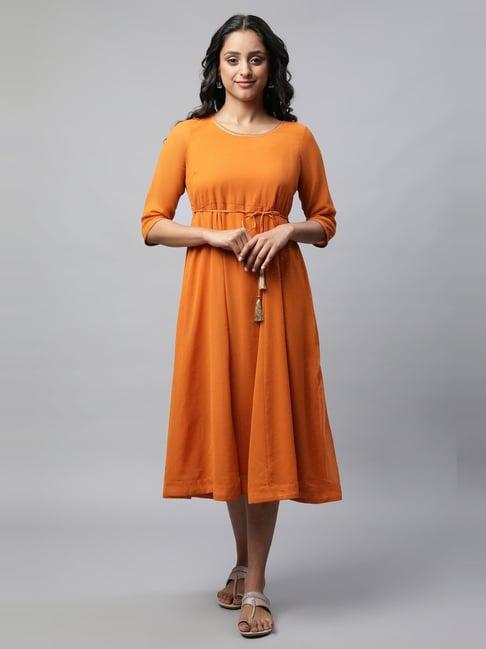 aurelia orange embellished a-line dress