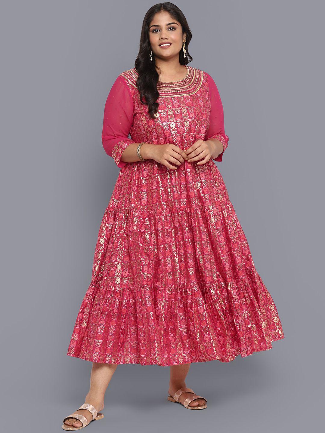 aurelia pink ethnic motifs a-line midi dress