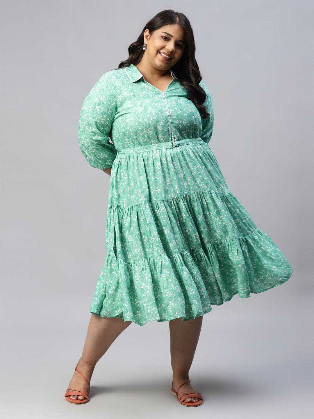 aurelia plus size floral printed tiered fit & flare midi dress