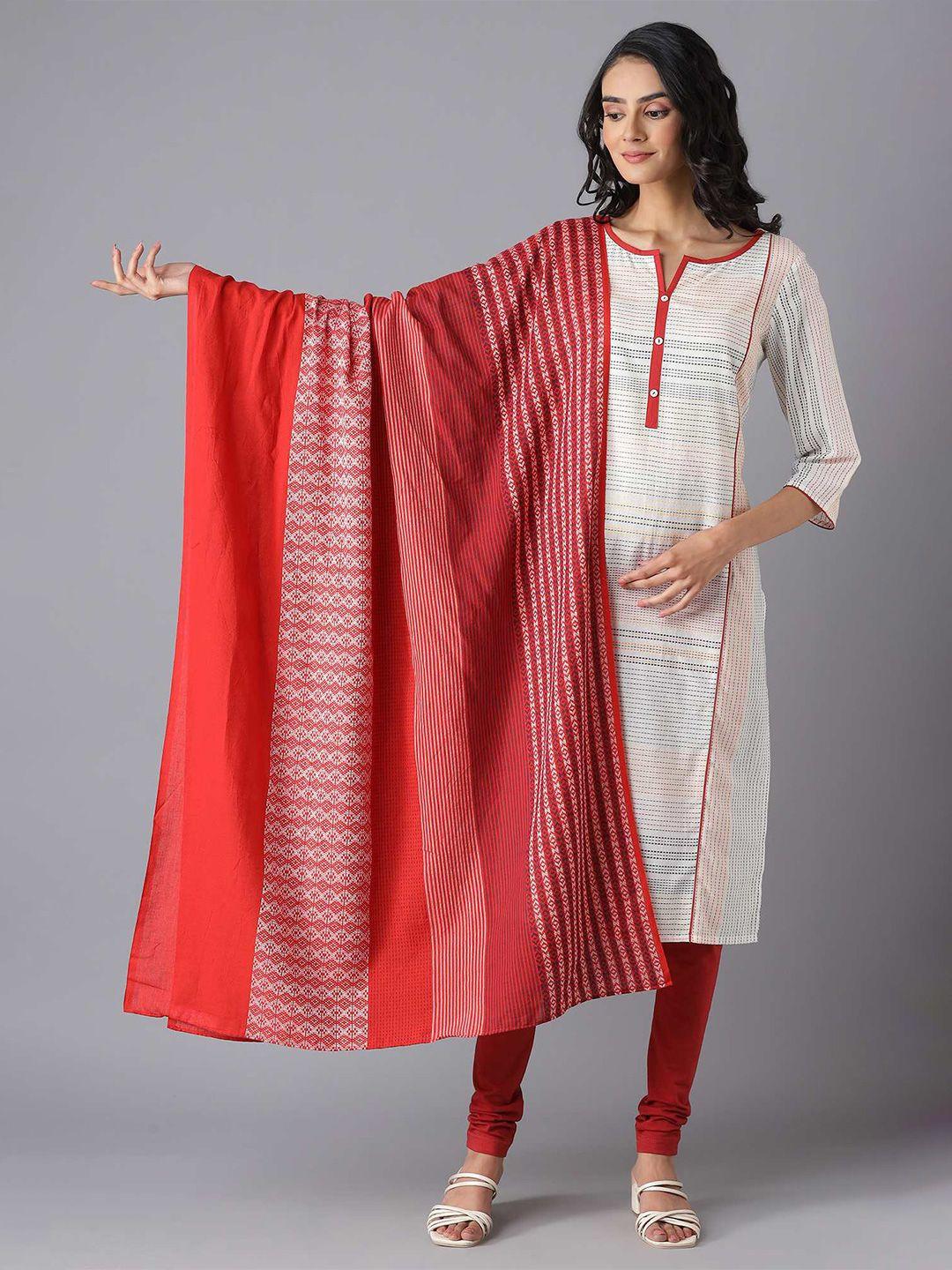 aurelia women red woven design pure cotton dupatta