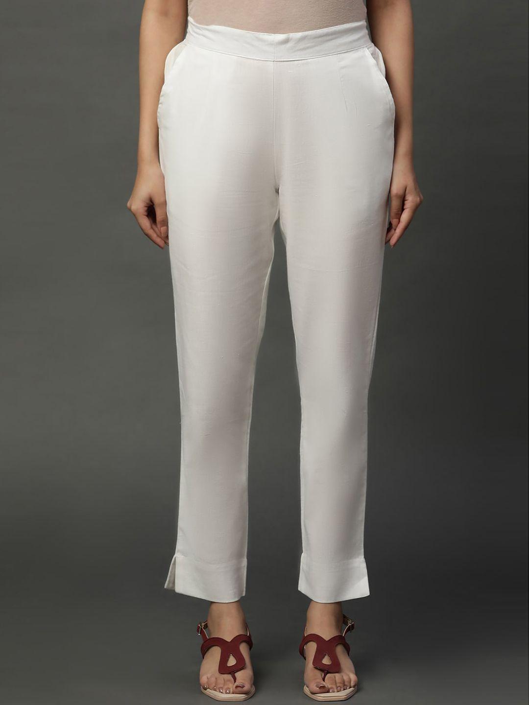 aurelia women white slim fit trousers