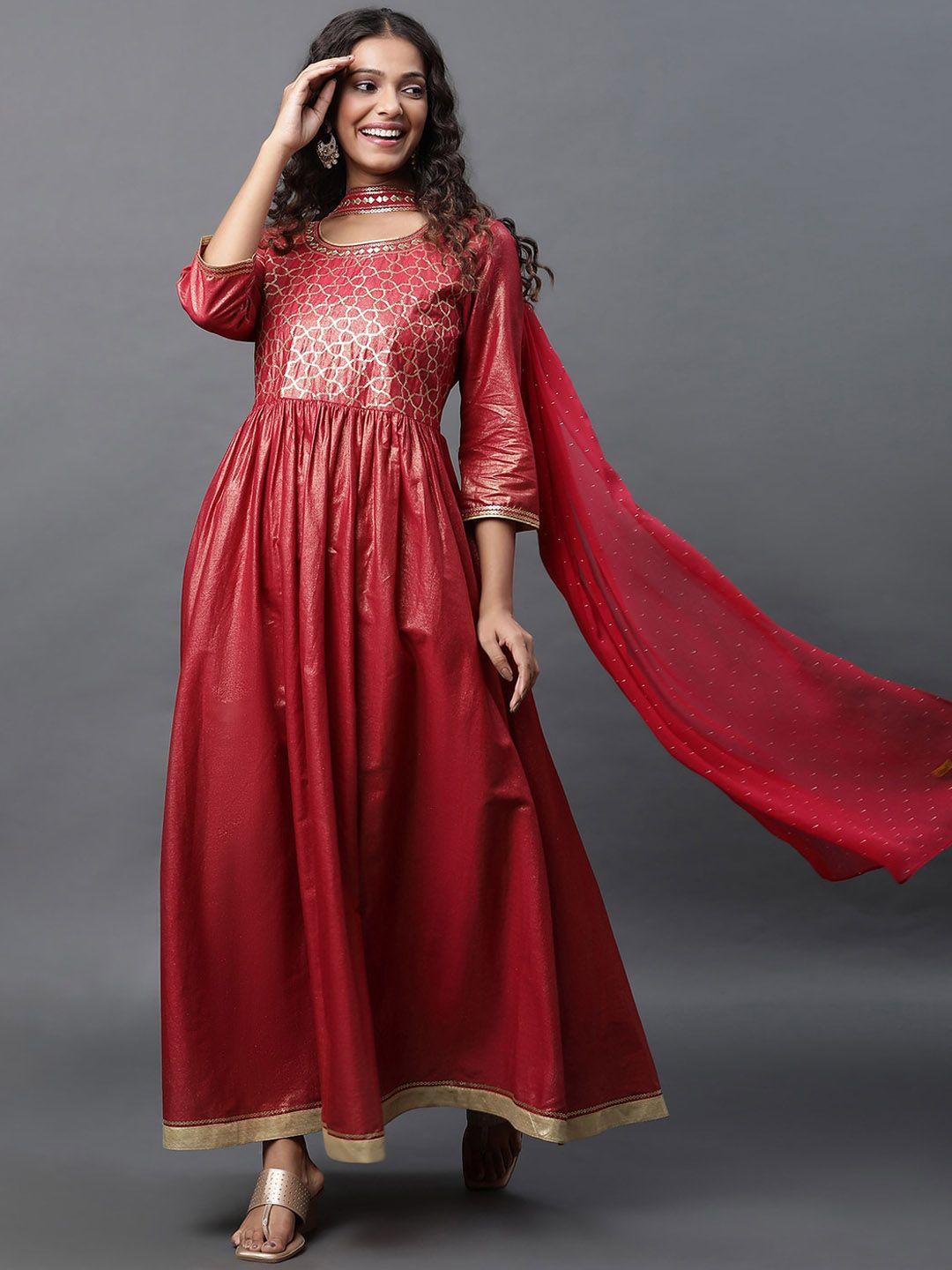 aurelia  embroidered sequinned anarkali kurta with skirt & with dupatta