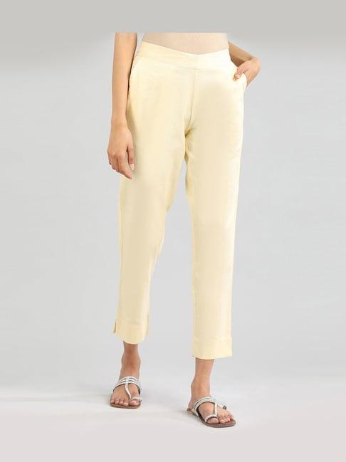aurelia beige cotton regular fit trousers