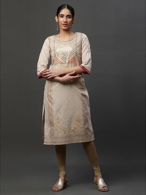 aurelia beige embellished straight kurta